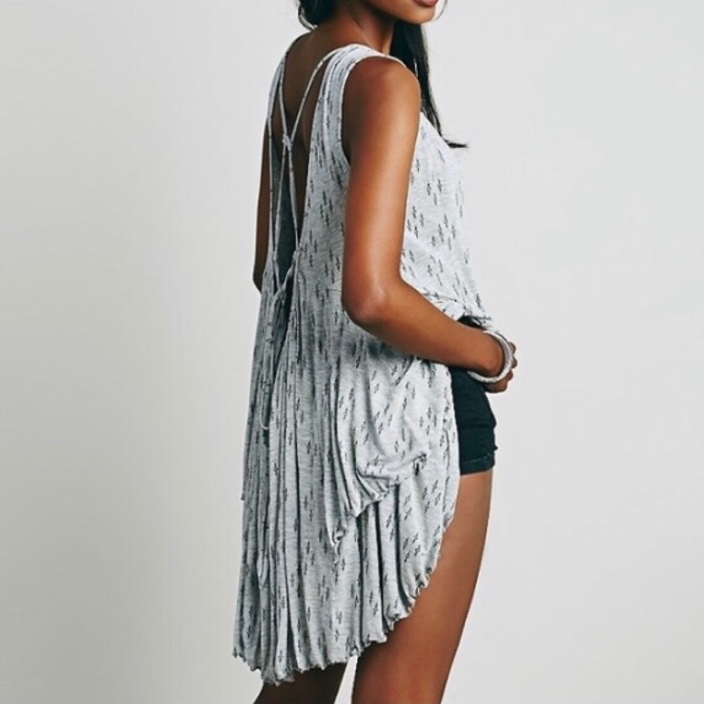 Free People High Low Printed Lace Up Back Tank Top